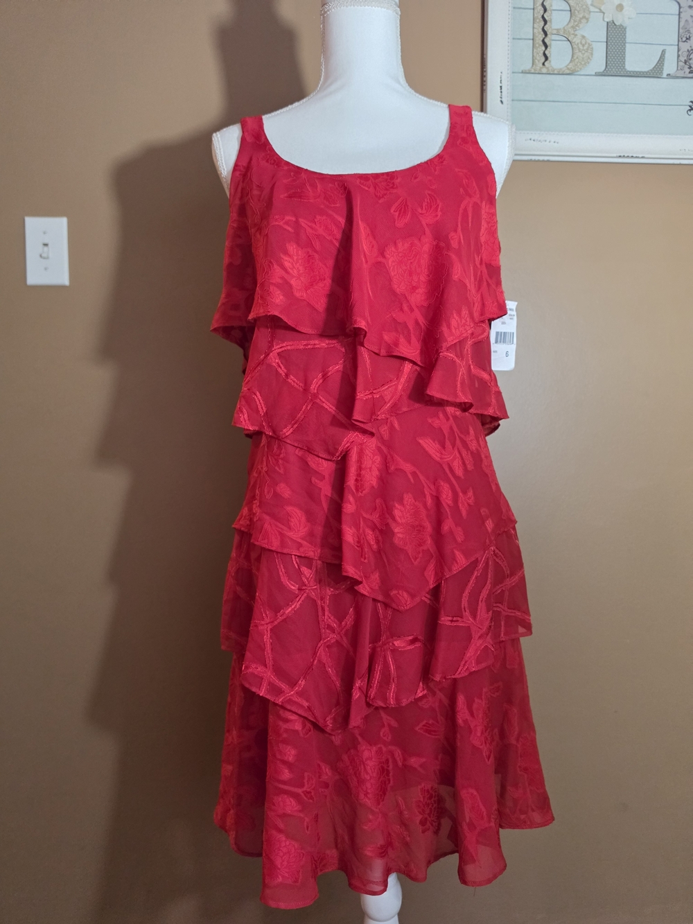 Robbie Bee Red Tiered Ruffle Dress